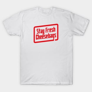 Stay Fresh Cheese Bags - Retro (Red on White) T-Shirt